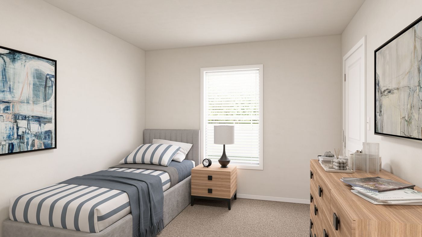 The DRM682F 68' DREAM Primary Bedroom. This Manufactured Mobile Home features 4 bedrooms and 2 baths.