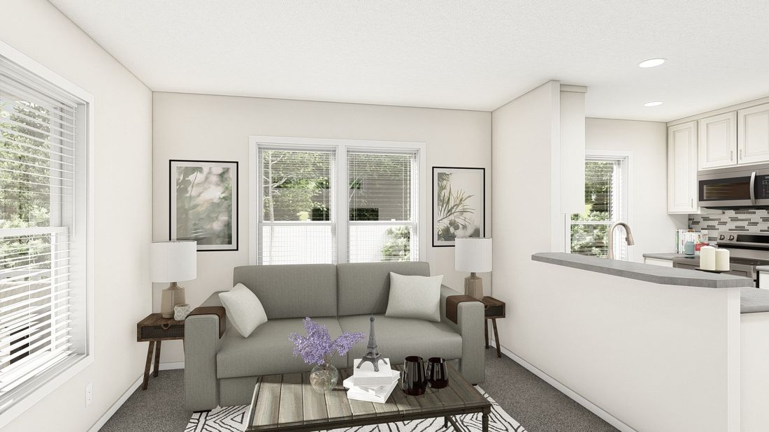 The DRM401M 40'              DREAM Living Room. This Manufactured Mobile Home features 1 bedroom and 1 bath.