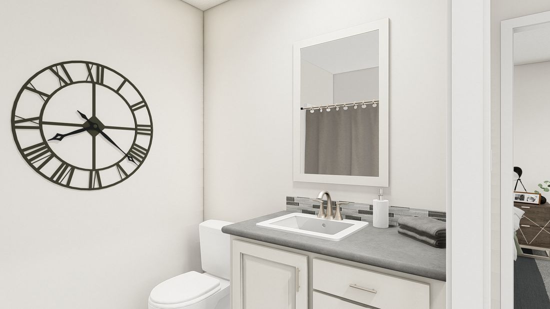 The DRM401M 40'              DREAM Guest Bathroom. This Manufactured Mobile Home features 1 bedroom and 1 bath.