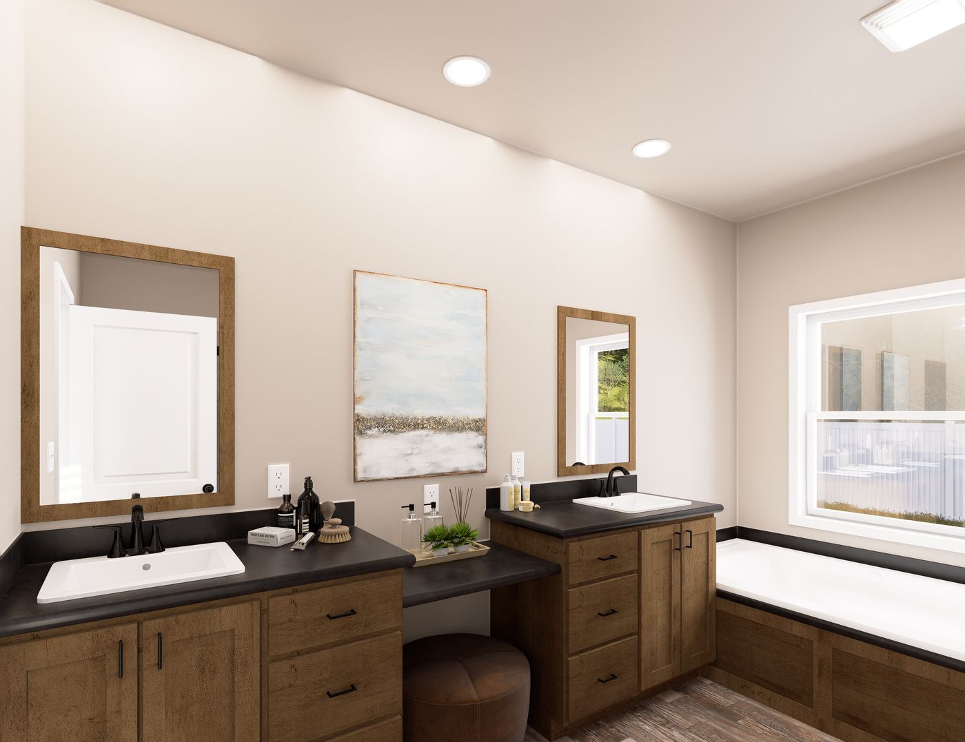 The PREFERRED PLUS CP601F CLAYTON Primary Bathroom. This Manufactured Mobile Home features 3 bedrooms and 2 baths.