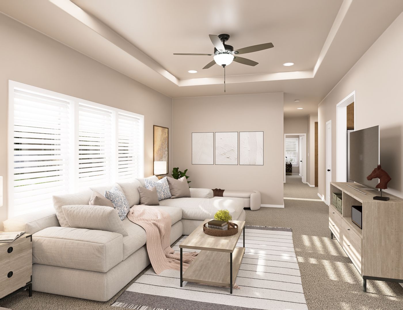 The PREFERRED PLUS CP601F CLAYTON Living Room. This Manufactured Mobile Home features 3 bedrooms and 2 baths.