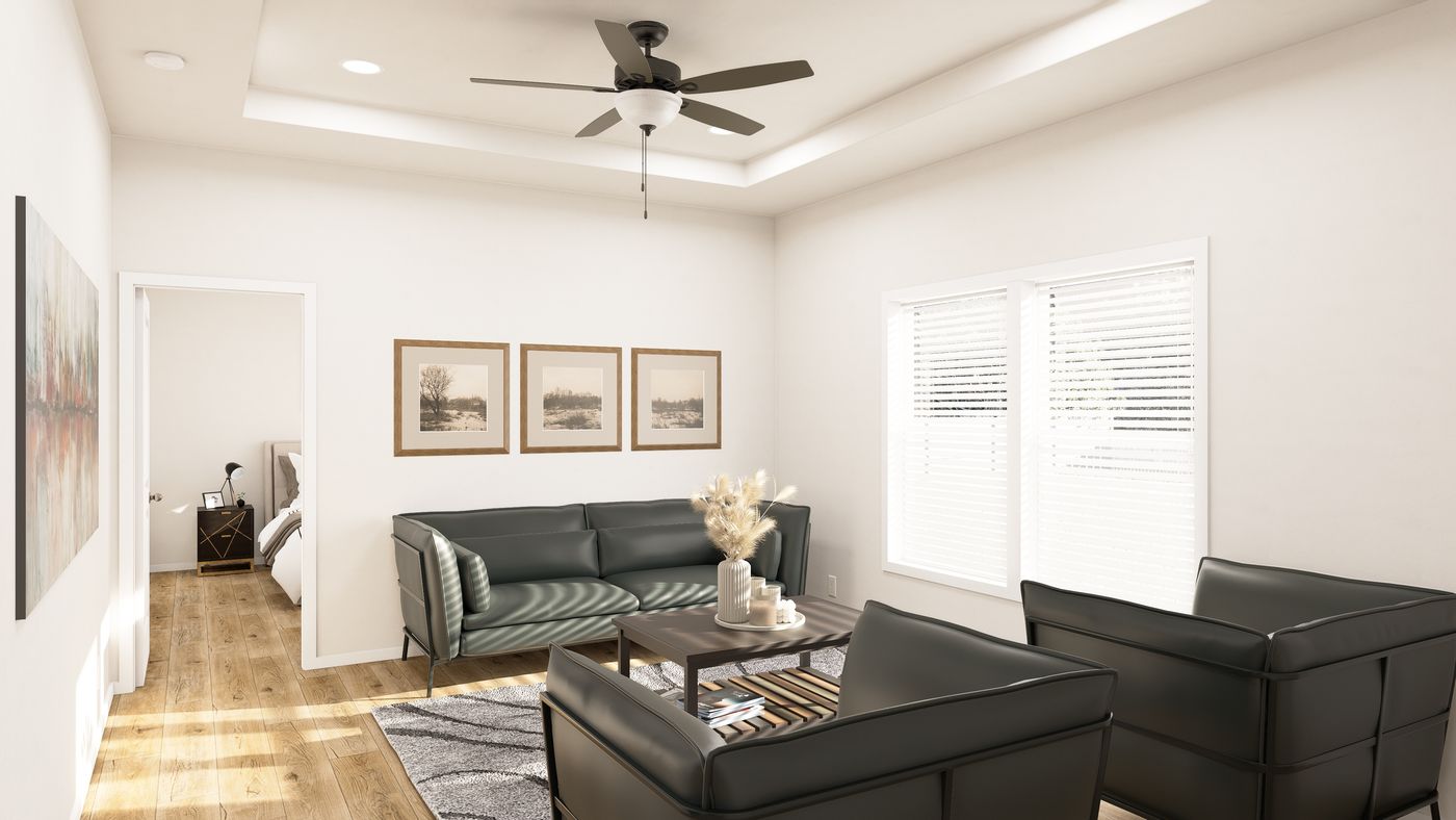 The PREFERRED PLUS CP561F Living Room. This Manufactured Mobile Home features 3 bedrooms and 2 baths.