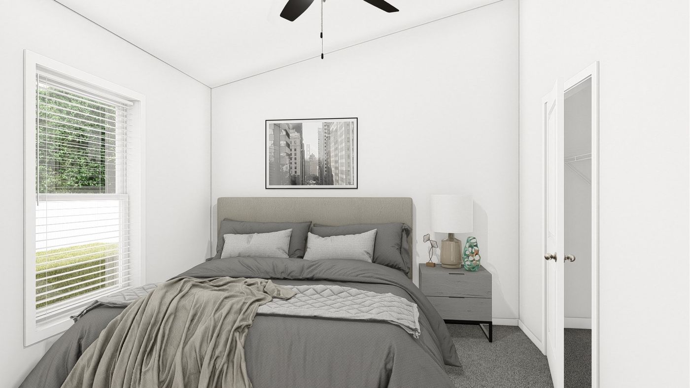 The ING564F SHASTA              GW Bedroom. This Manufactured Mobile Home features 3 bedrooms and 2 baths.