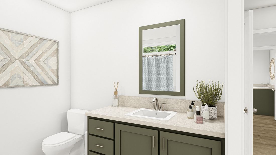The DRM484F 48'              DREAM Primary Bathroom. This Manufactured Mobile Home features 4 bedrooms and 2 baths.