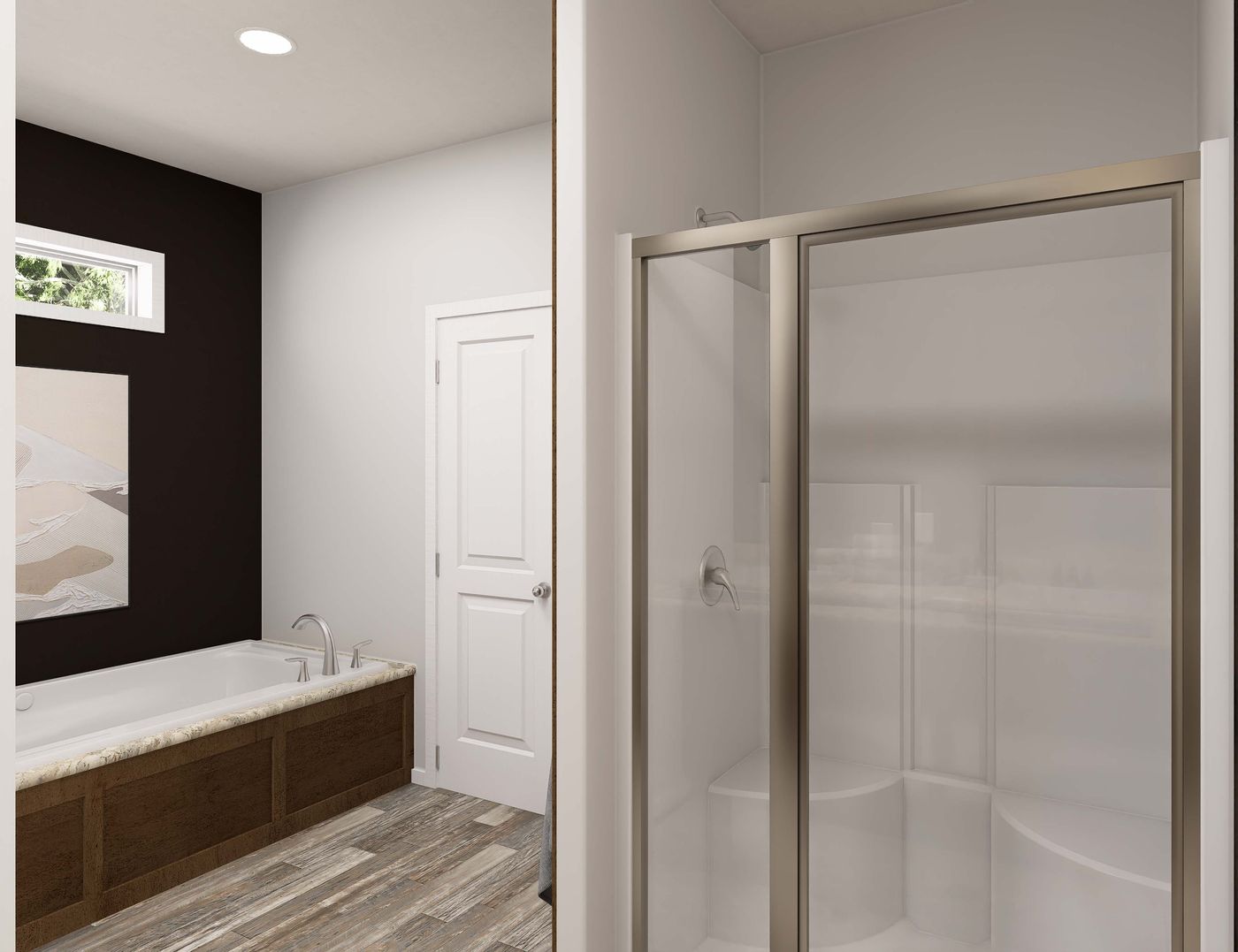 The THE BREEZE 2.5 CLAYTON Primary Bathroom. This Manufactured Mobile Home features 4 bedrooms and 2 baths.