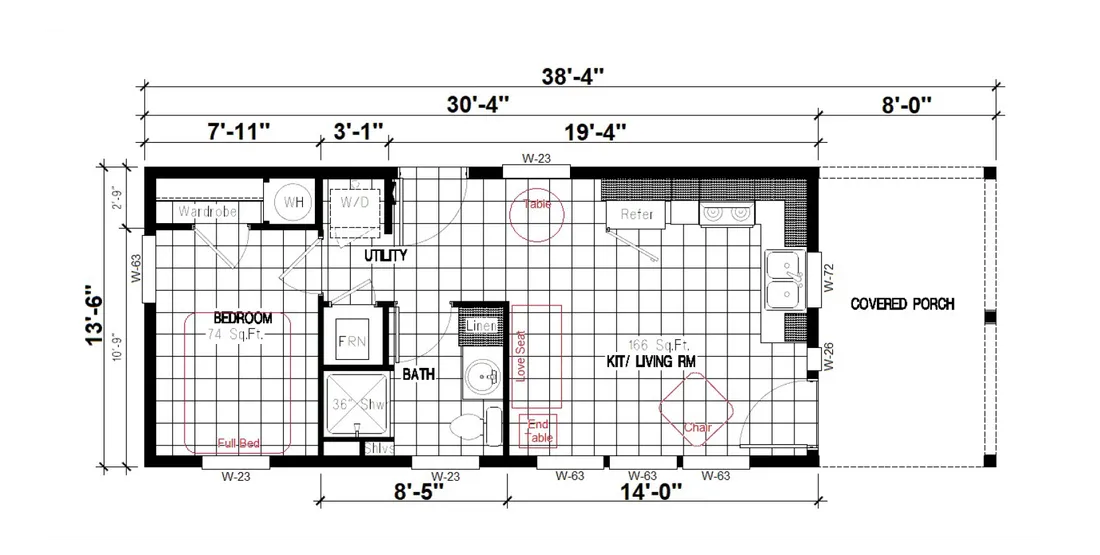 The CASITA 30-1M+8'PORCH DREAM Floor Plan