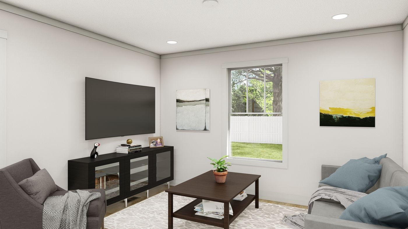The 1440 IMAGINE Living Room. This Manufactured Mobile Home features 1 bedroom and 1 bath.