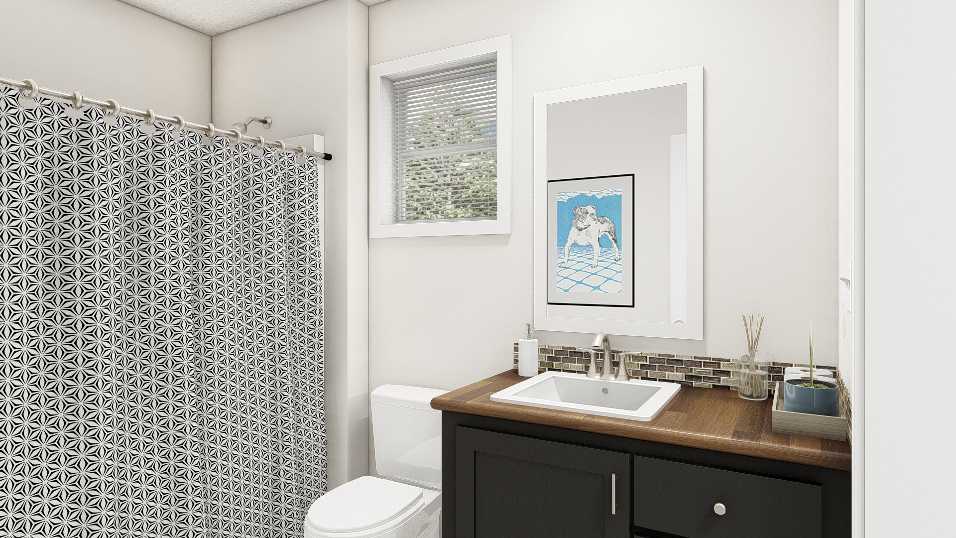 The DRM301P 2030'            DREAM Guest Bathroom. This Manufactured Mobile Home features 1 bedroom and 1 bath.
