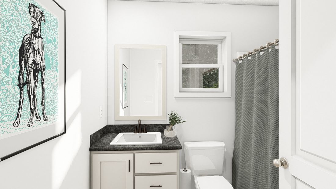 The DRM482P 2048'            DREAM Guest Bathroom. This Manufactured Mobile Home features 2 bedrooms and 2 baths.