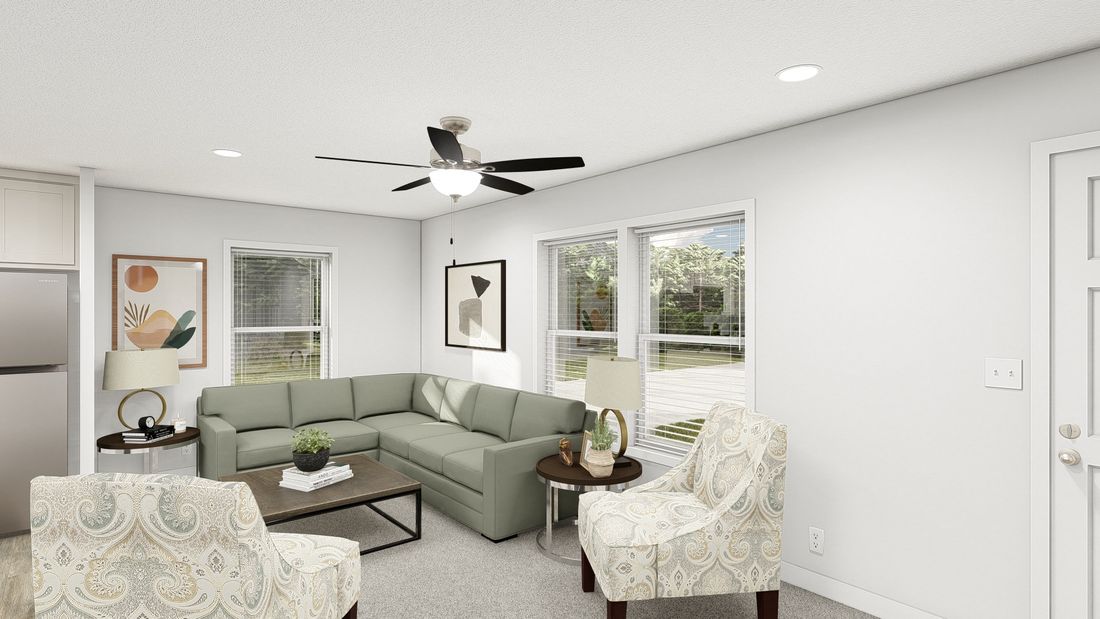 The DRM482P 2048'            DREAM Living Room. This Manufactured Mobile Home features 2 bedrooms and 2 baths.