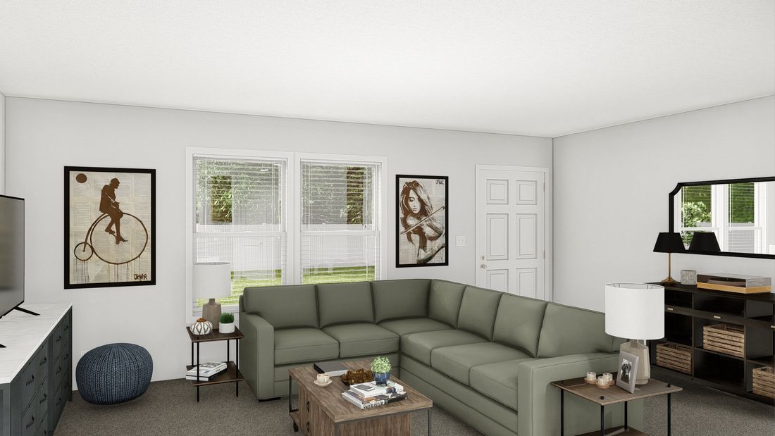 The DRM443F 44'              DREAM Living Room. This Manufactured Mobile Home features 3 bedrooms and 2 baths.