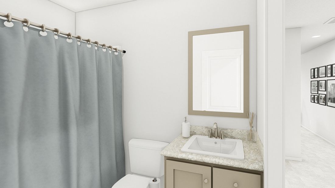 The DRM603N 1560'            DREAM Guest Bathroom. This Manufactured Mobile Home features 2 bedrooms and 2 baths.