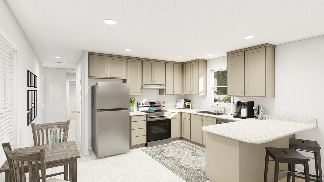 The DRM603N 1560'            DREAM Kitchen. This Manufactured Mobile Home features 2 bedrooms and 2 baths.