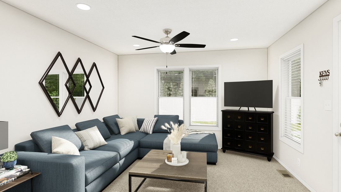 The DRM481M 48'              DREAM Living Room. This Manufactured Mobile Home features 2 bedrooms and 1 bath.