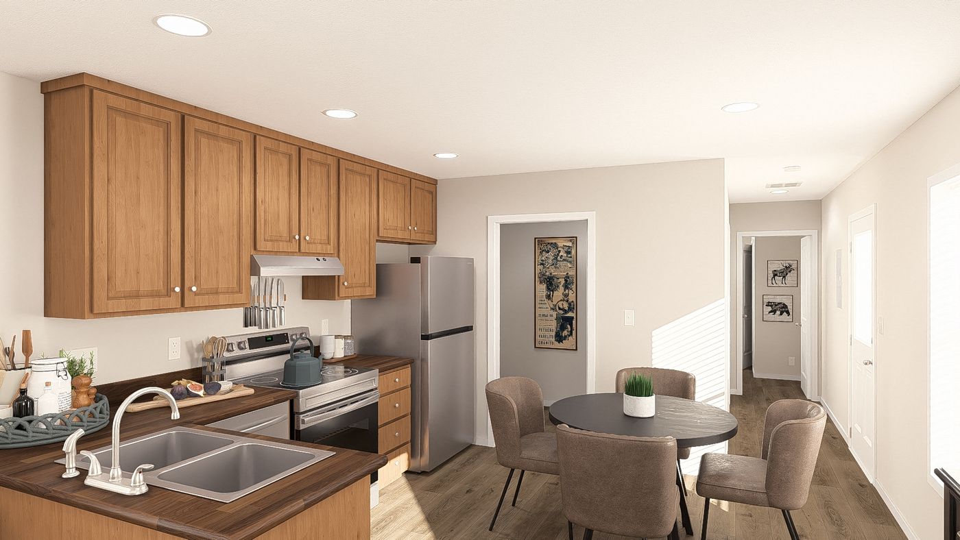 The DRM561M 56'              DREAM Kitchen. This Manufactured Mobile Home features 2 bedrooms and 1 bath.