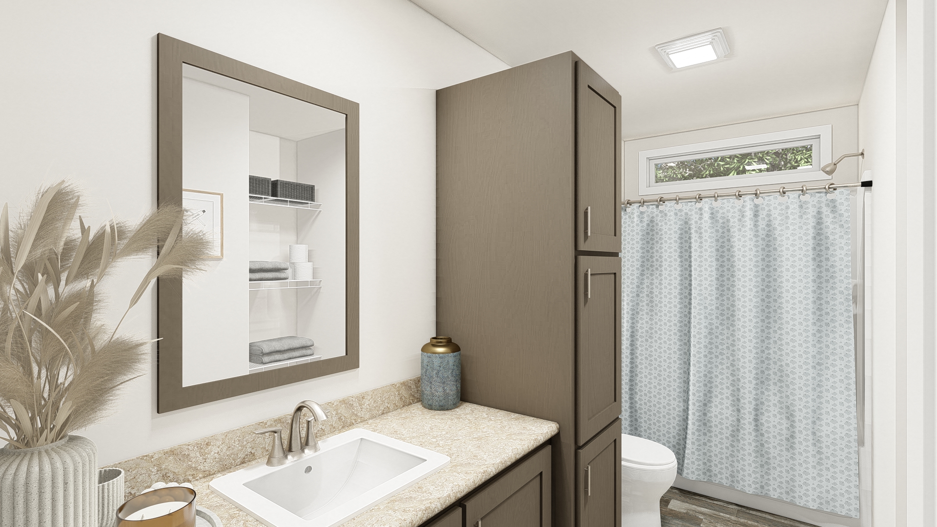 The DRM481F 48'              DREAM Primary Bathroom. This Manufactured Mobile Home features 3 bedrooms and 2 baths.