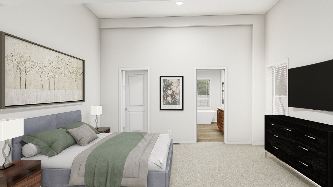 The QL604K                 CLAYTON Primary Bedroom. This Manufactured Mobile Home features 4 bedrooms and 2 baths.